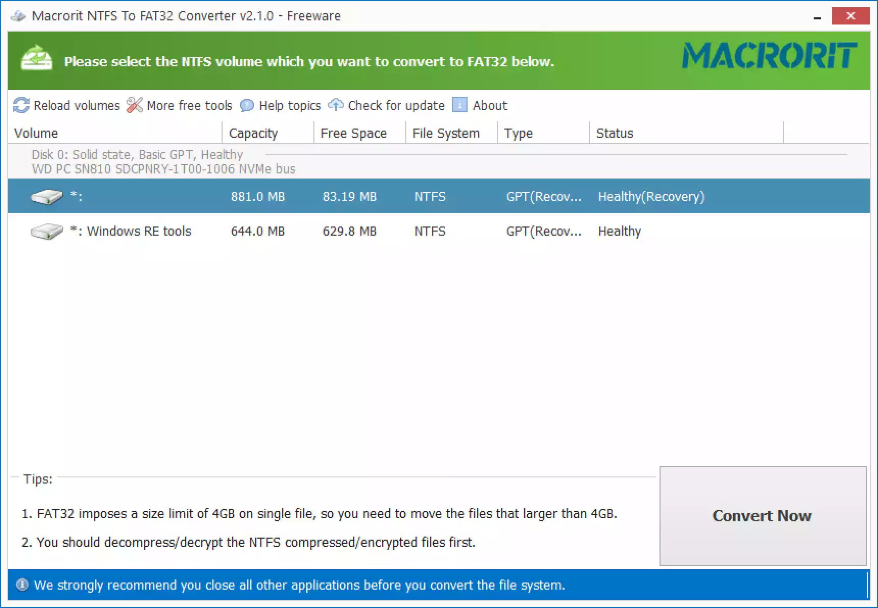 Macrorit NTFS to FAT32 Converter