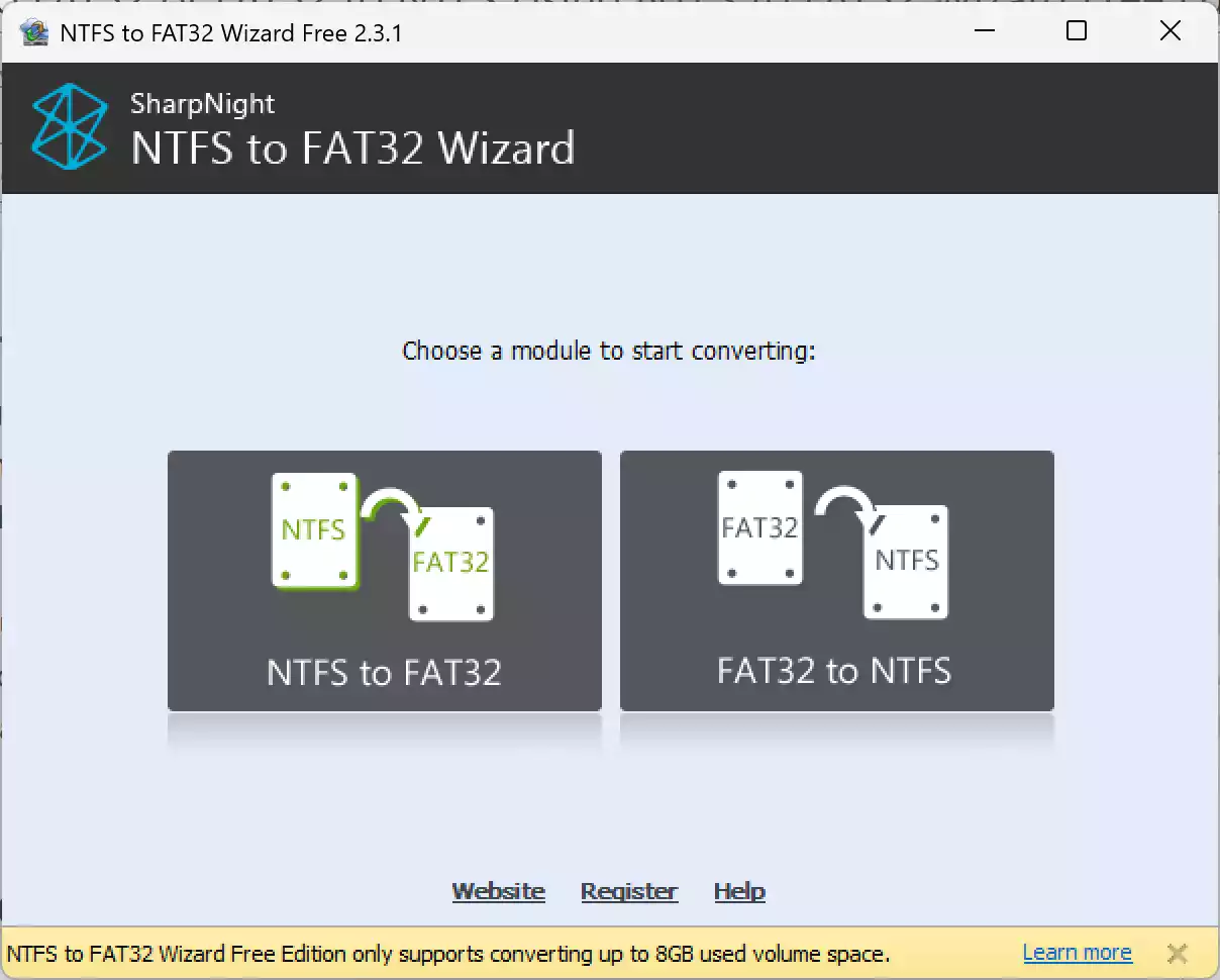 NTFS to FAT32 Wizard Free Edition