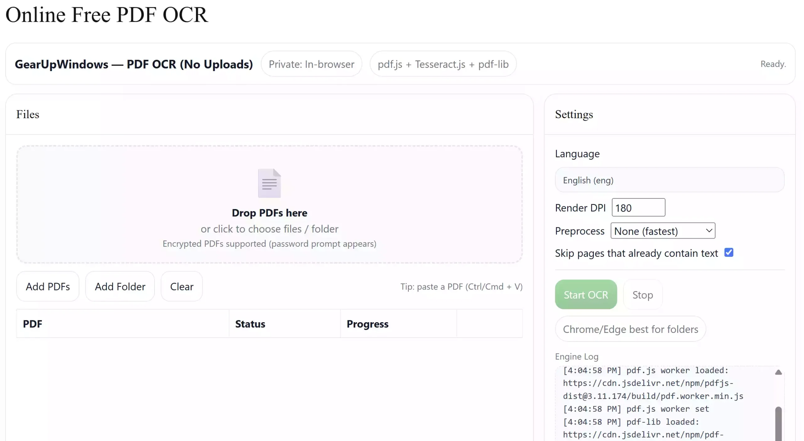 Free and Online PDF OCR