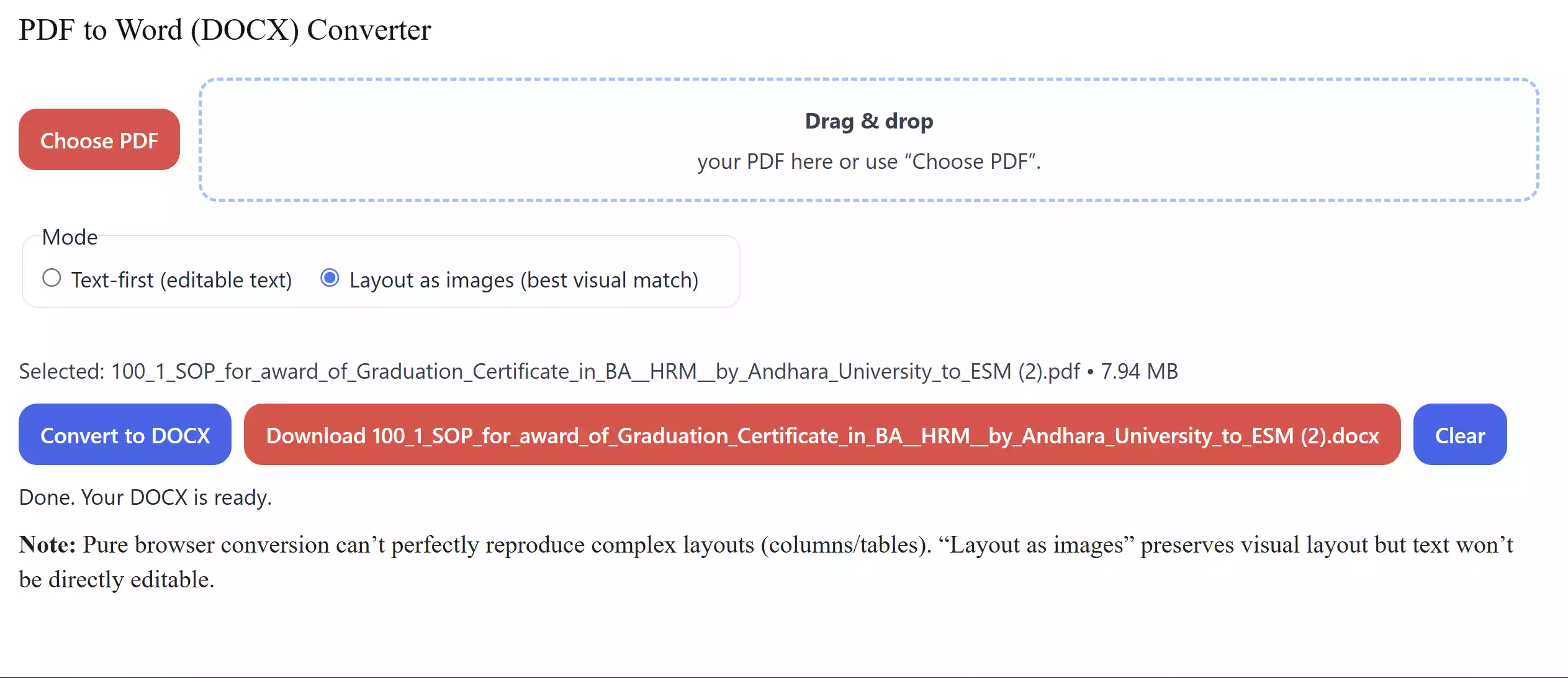 GUW Free and Online PDF to Word (DOCX) Converter