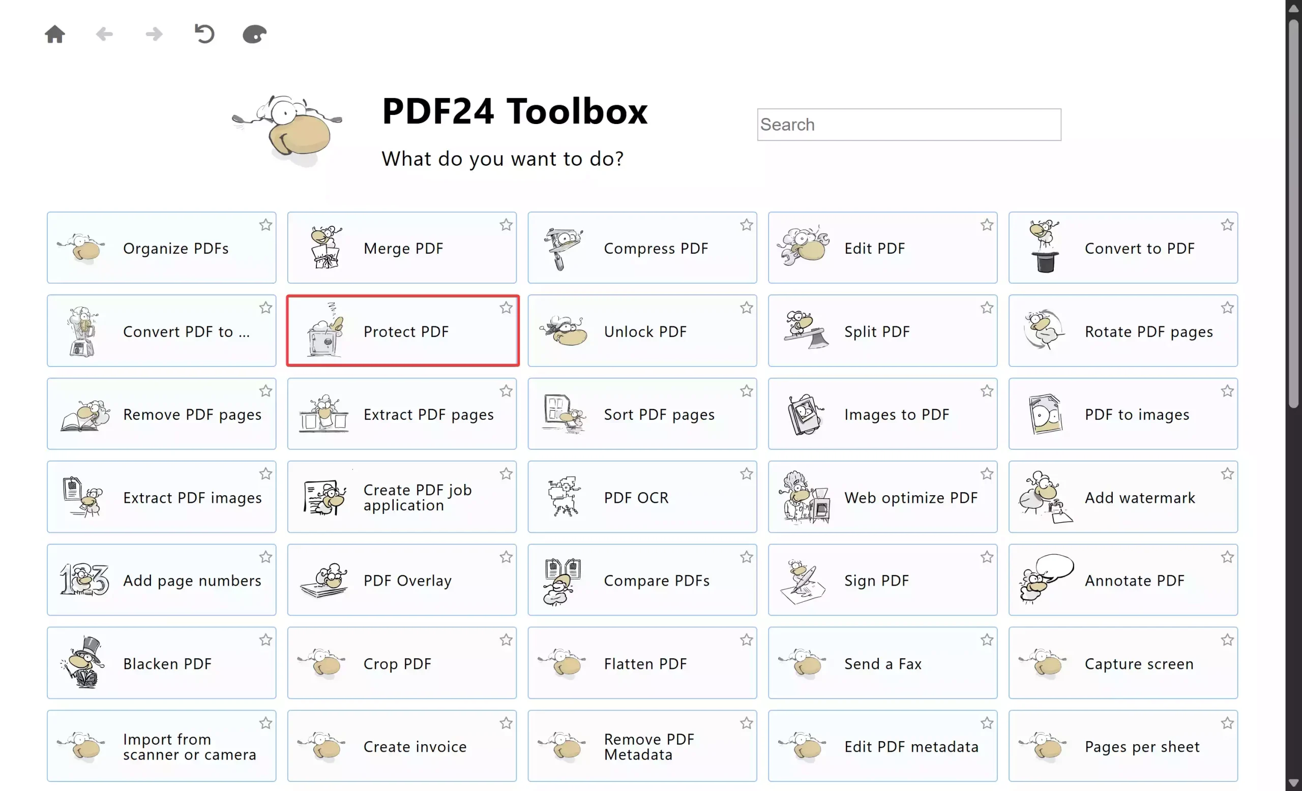 PDF24 Creator - Protect PDF dashboard view