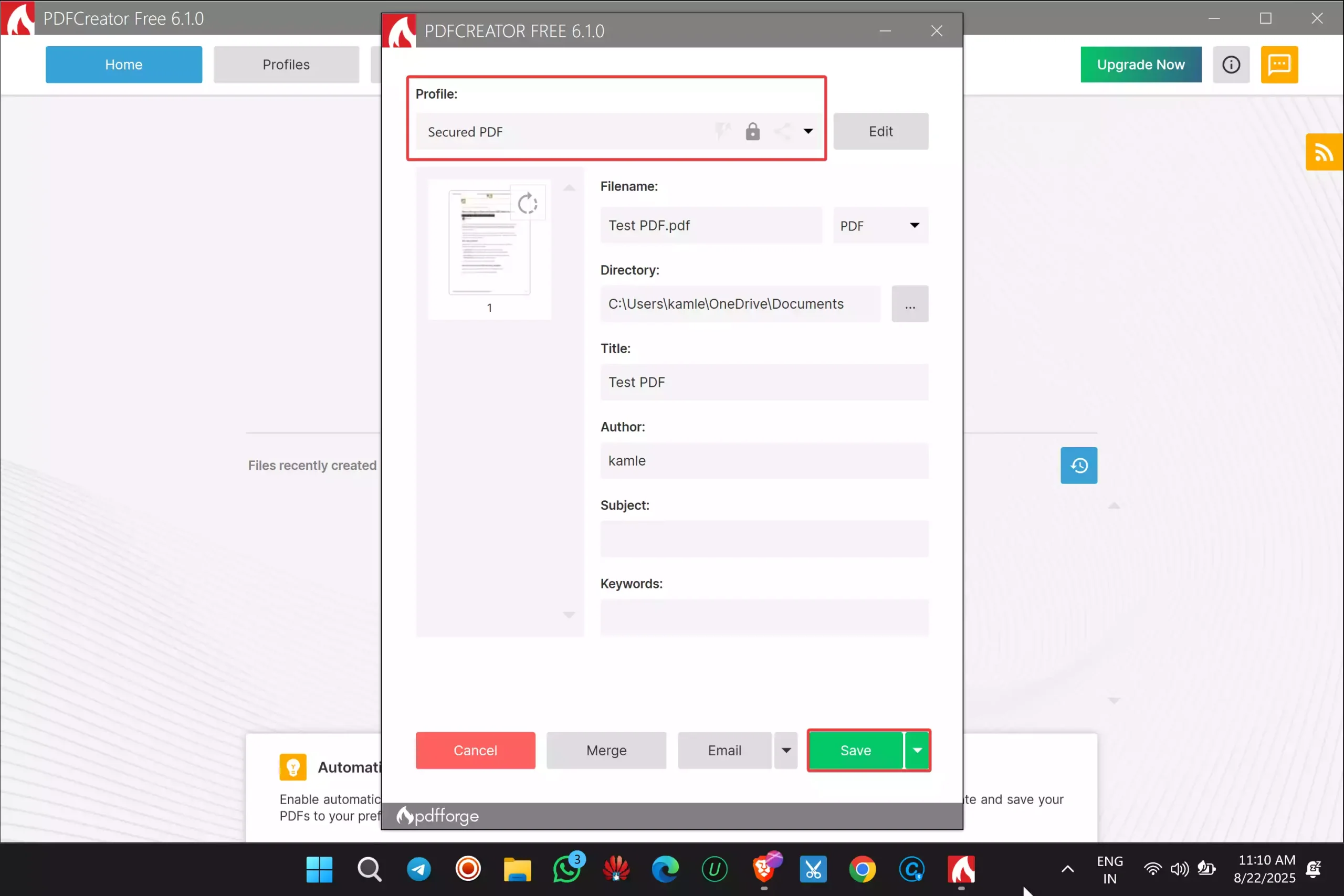 PDFCreator - Secured PDF profile
