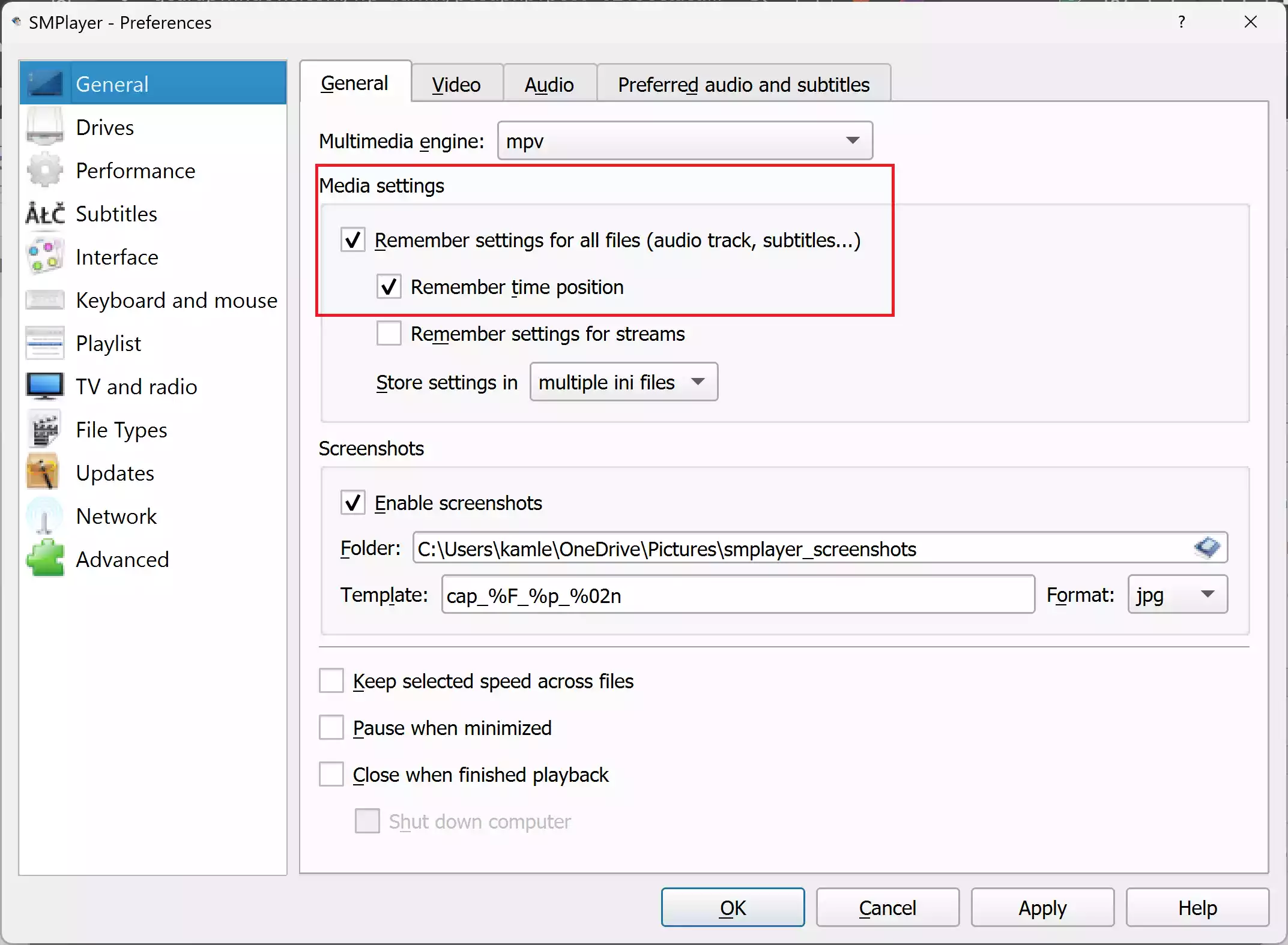 SMPlayer - Preferences