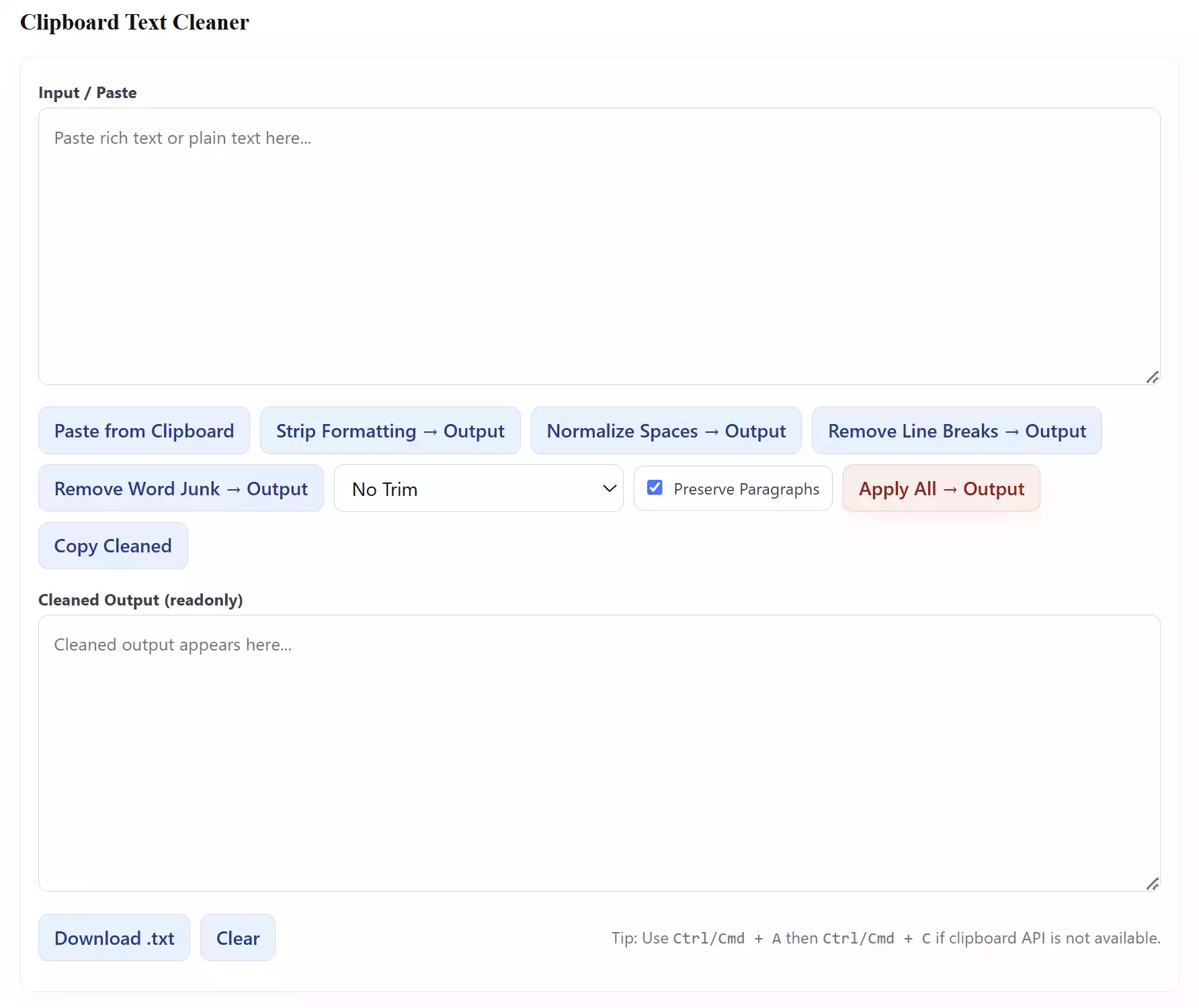 Clipboard Text Cleaner