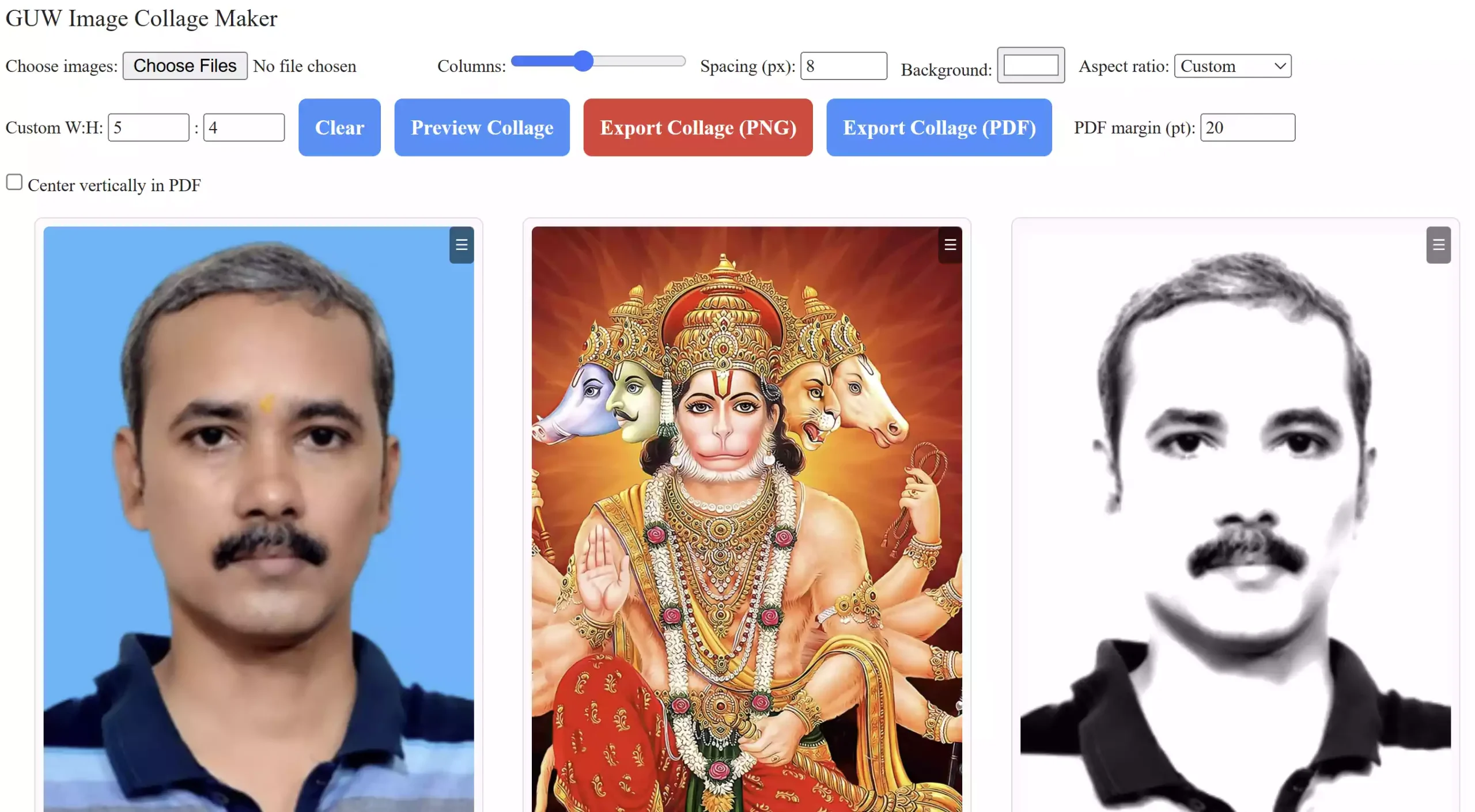 Combine multiple images into one collage online using GUW tool