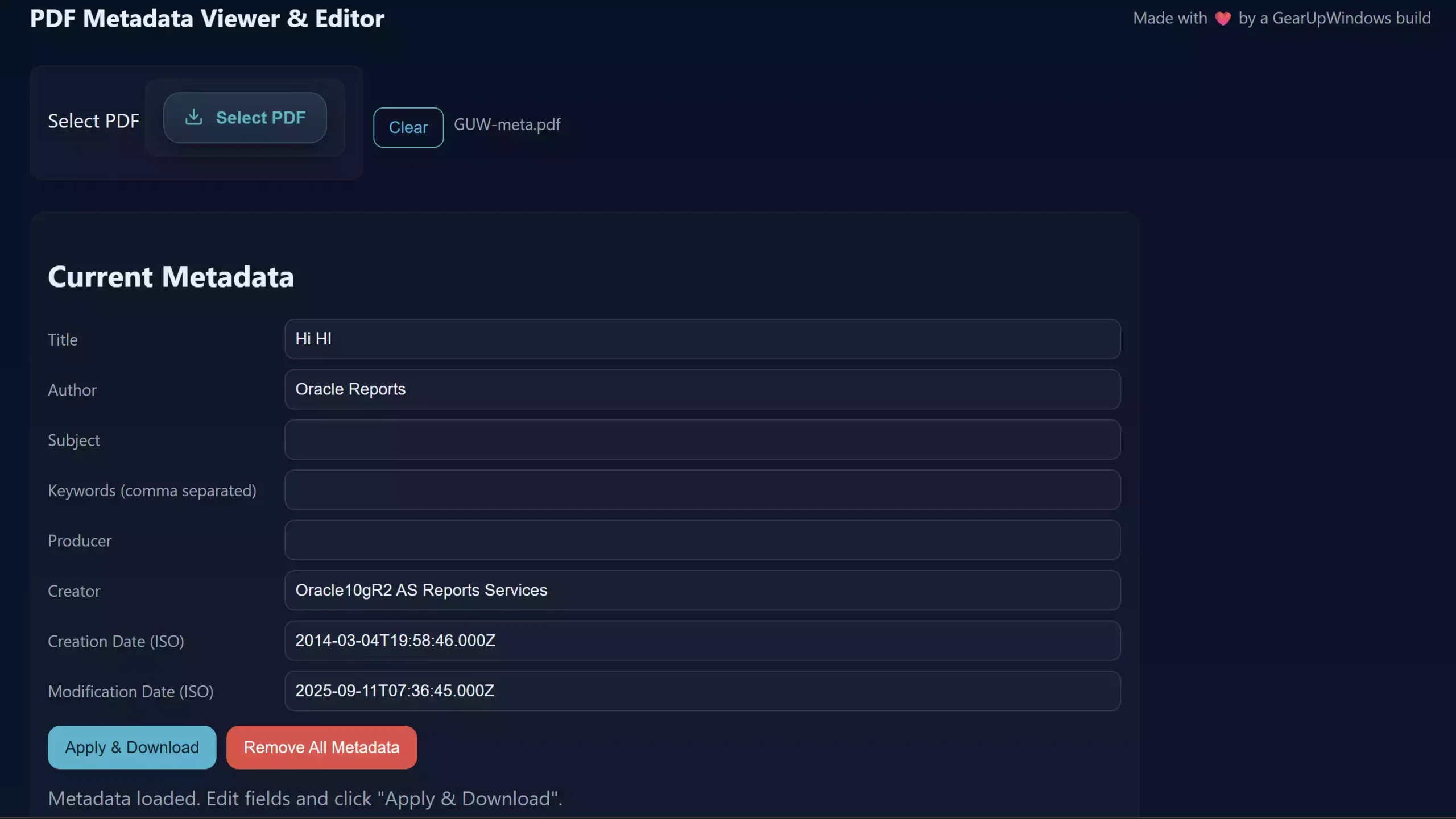 PDF Metadata Viewer & Editor