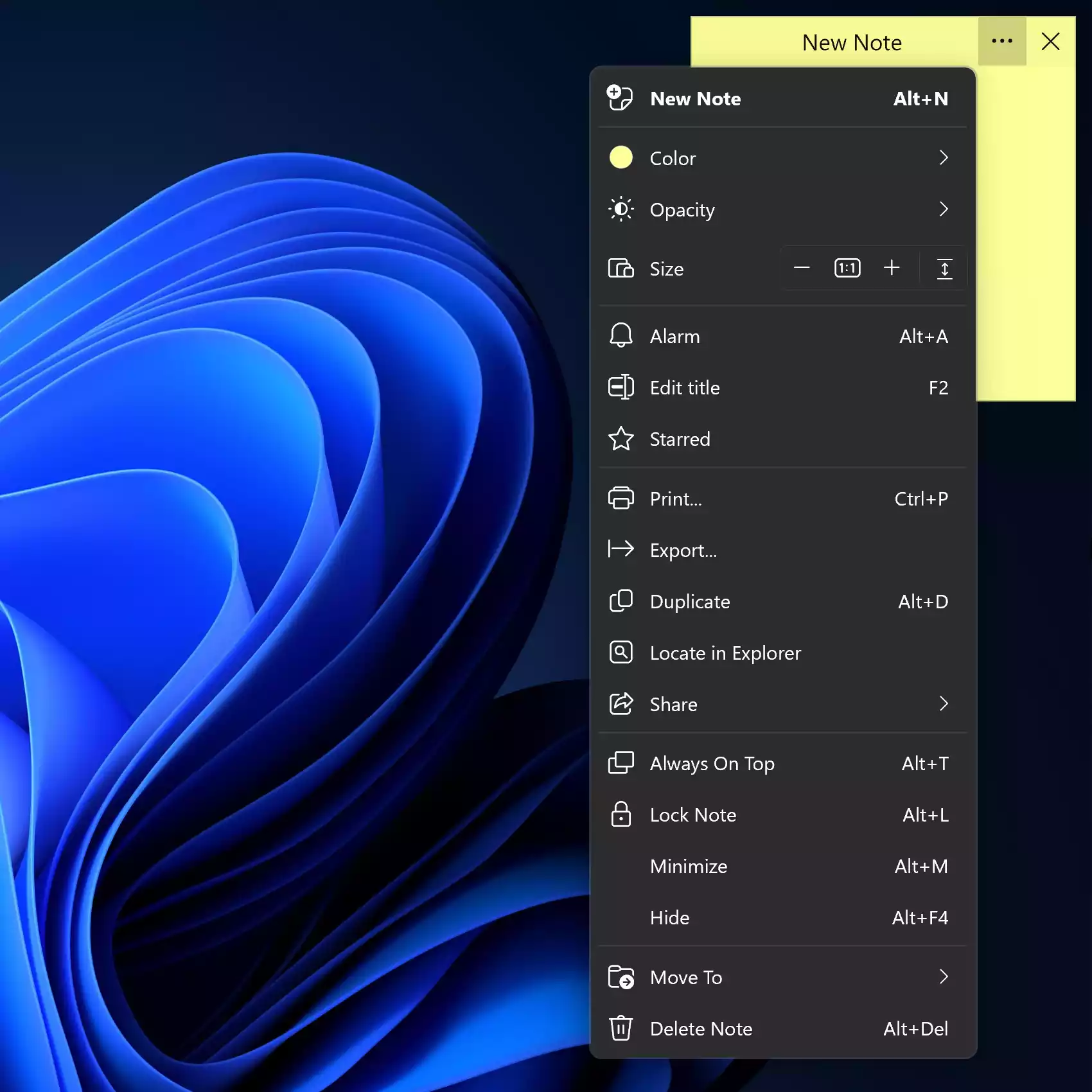 Simple Sticky Notes Menu