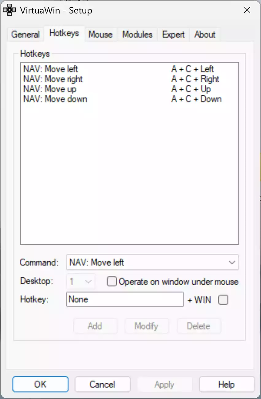 VirtuaWin setup window screenshot