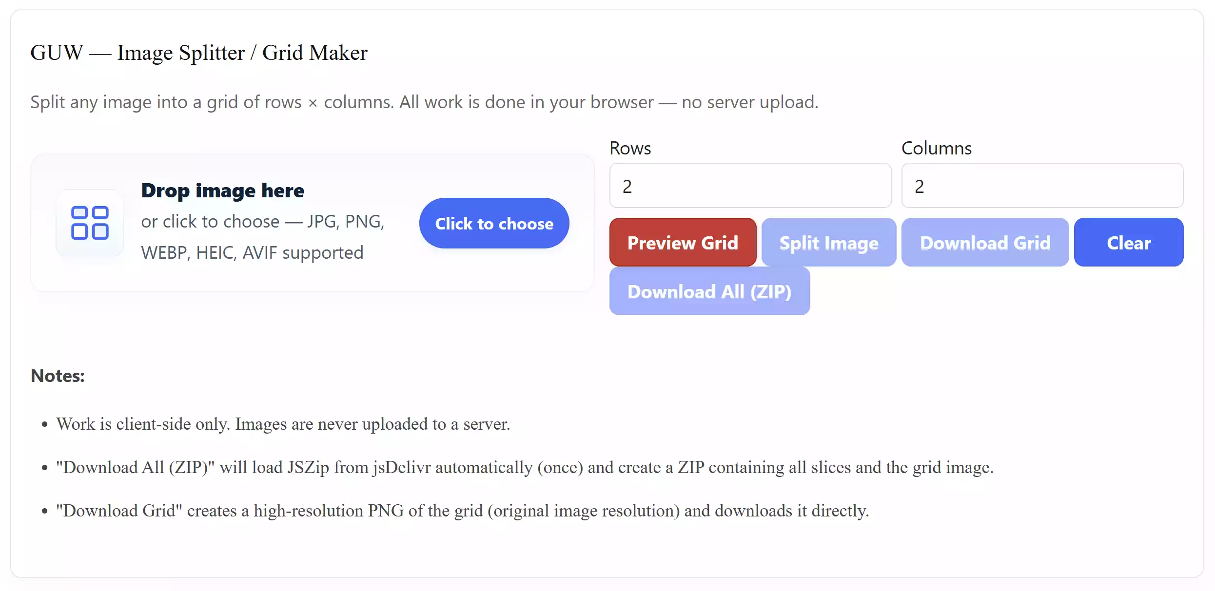 GUW — Image Splitter and Grid Maker