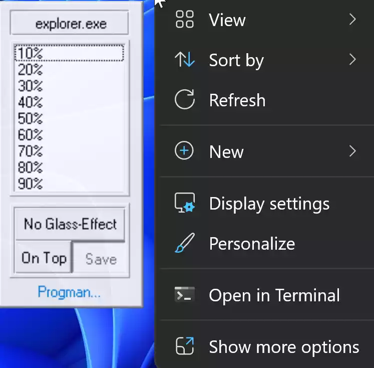 Glass2k transparency pop-up