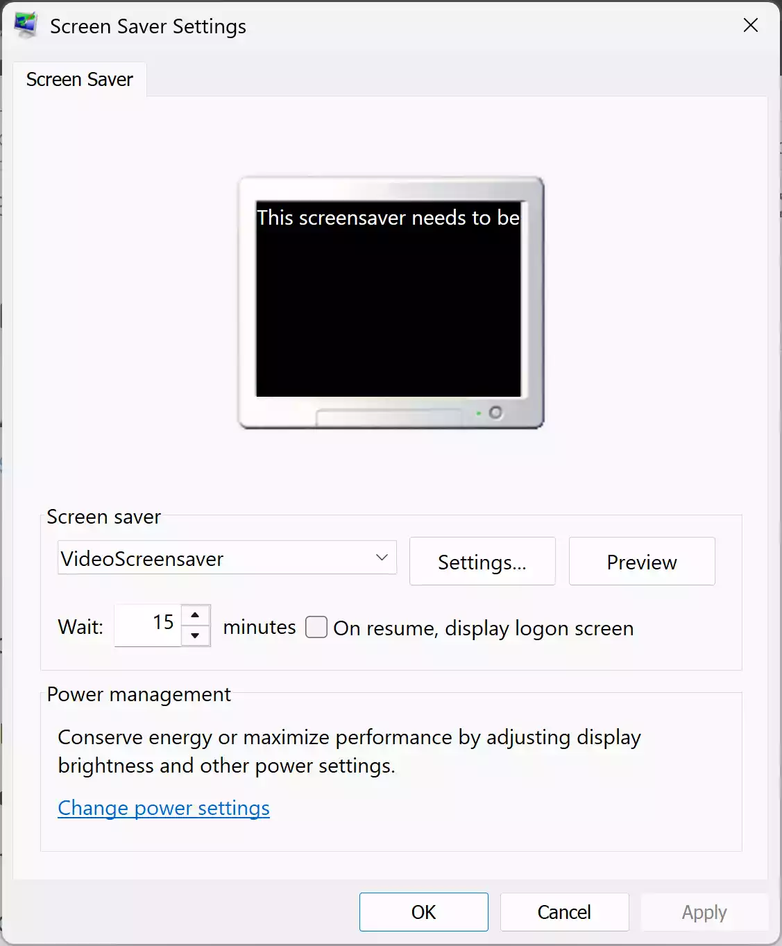 VideoScreensaver Settings