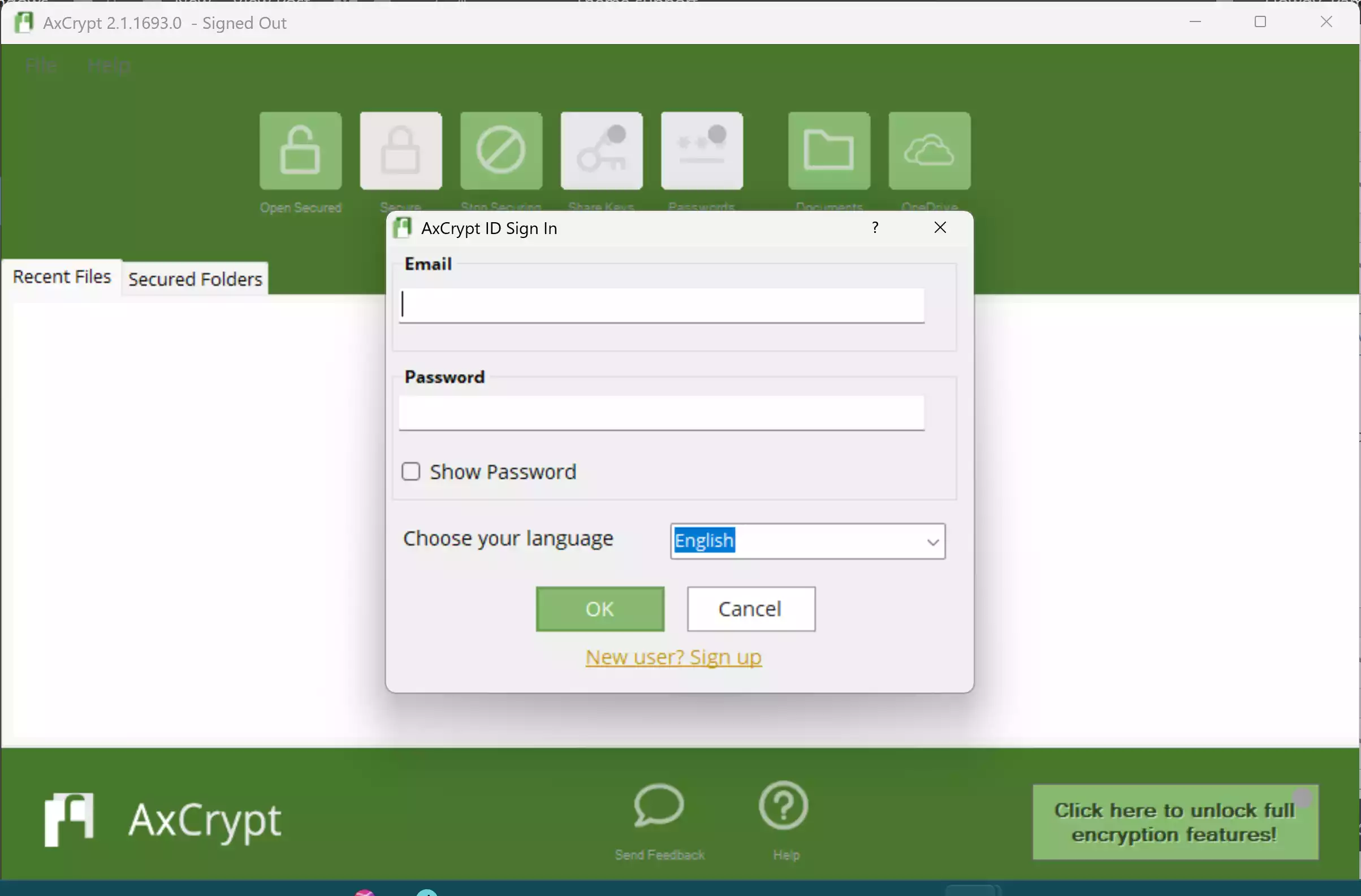 AxCrypt Free - Sign up for a account and login