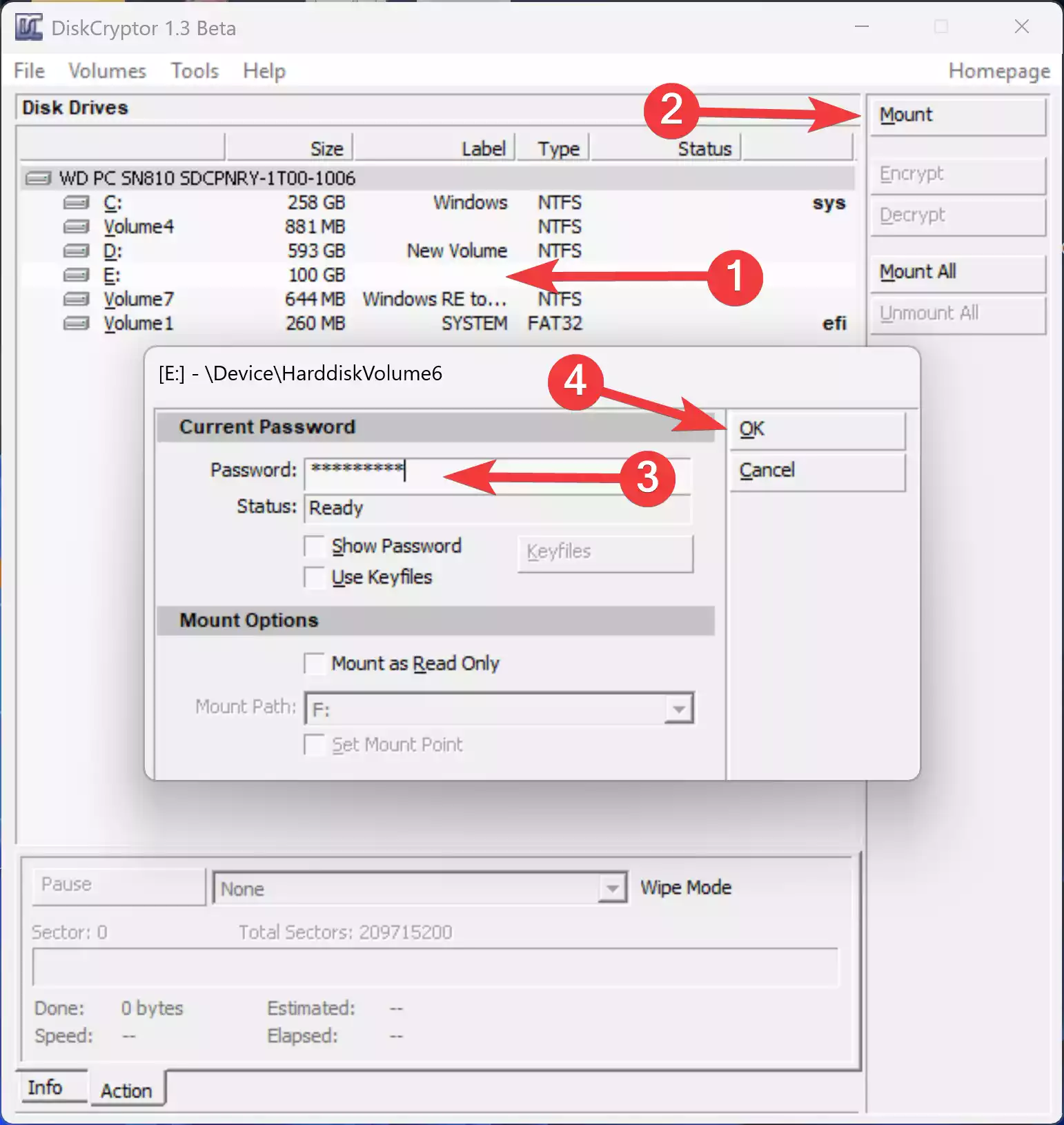 DiskCryptor - Mount a drive or partition