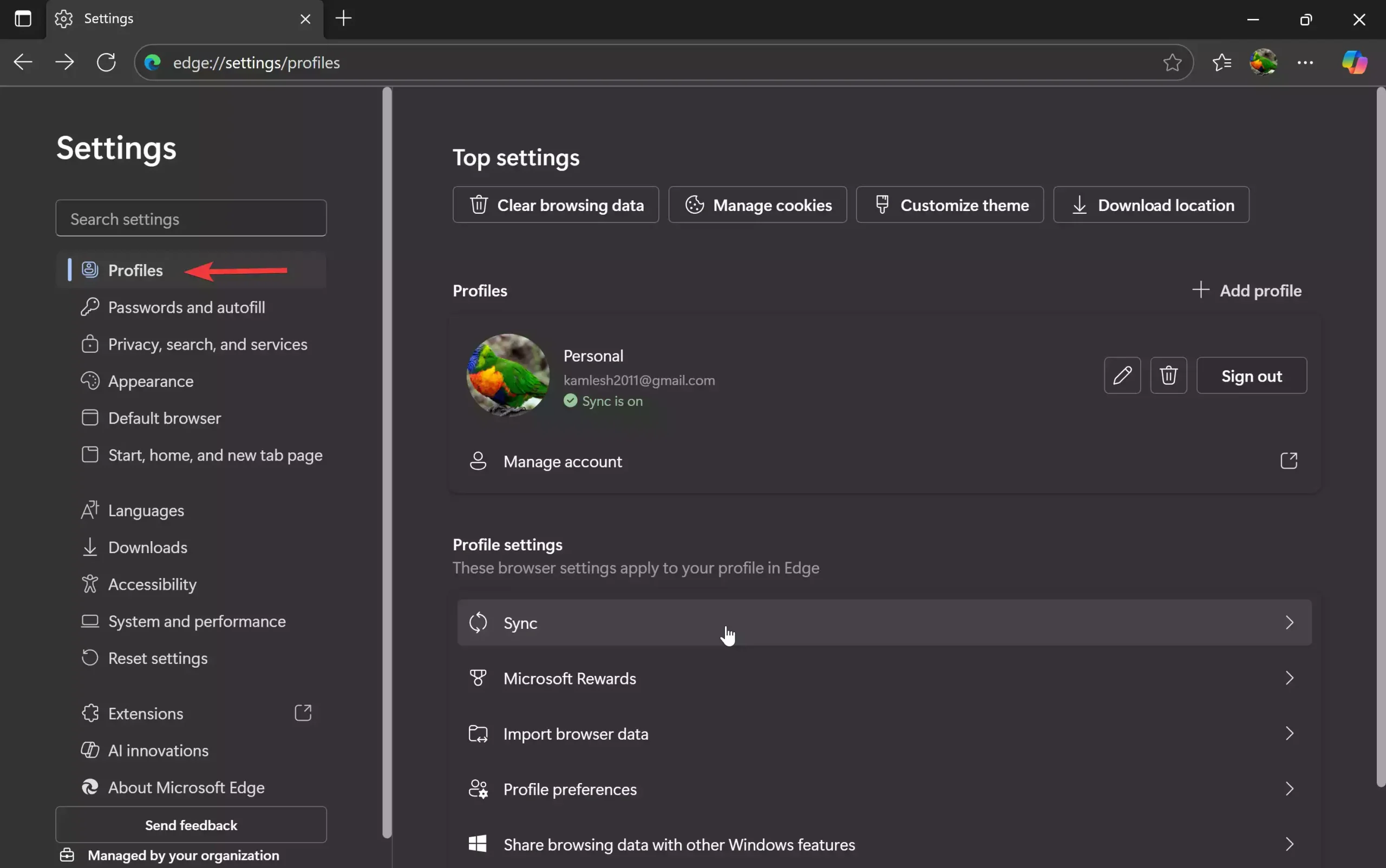 Edge Profile Settings - Sync