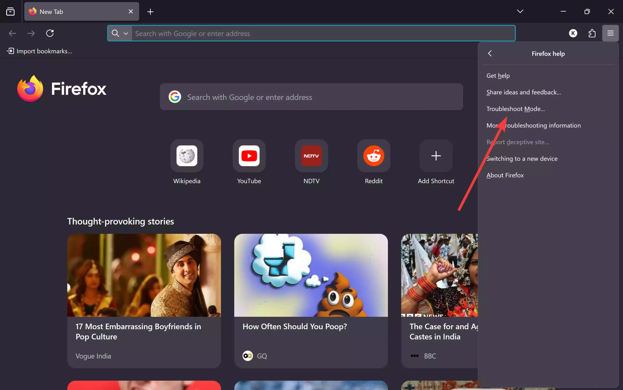 FIrefox - Troubleshoot Mode