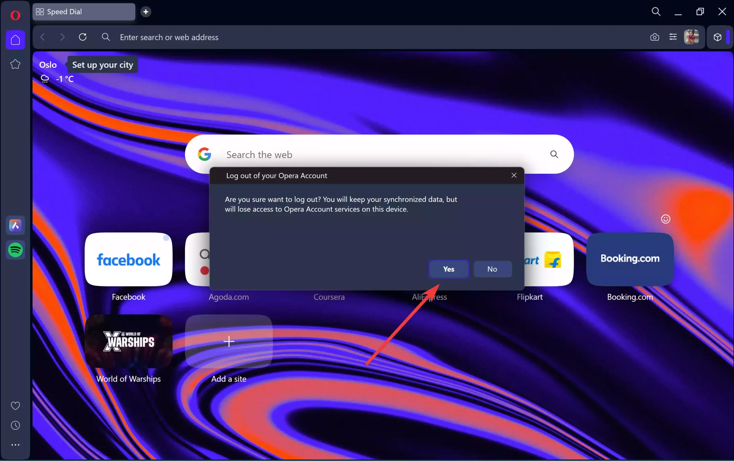 Log out of your Opera account