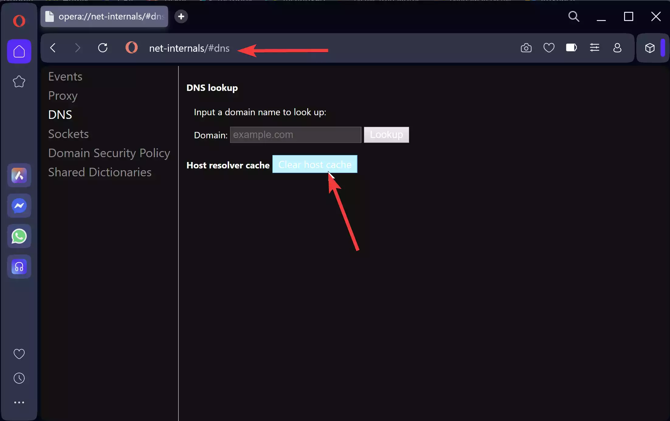 Opera Clear Host Cache