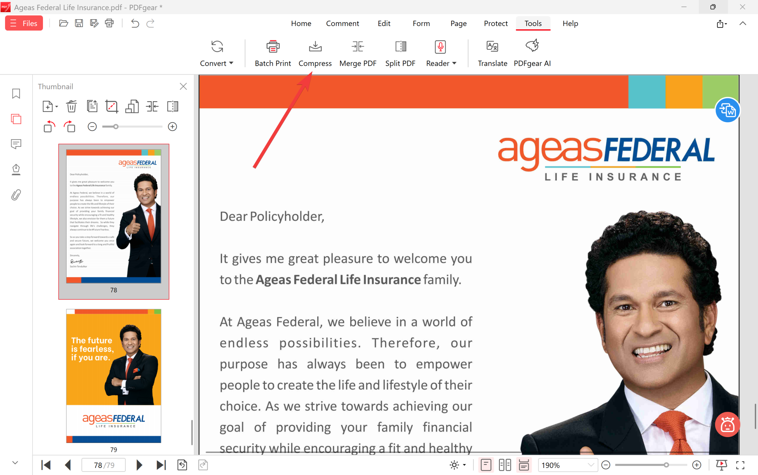 PDFgear compress tool