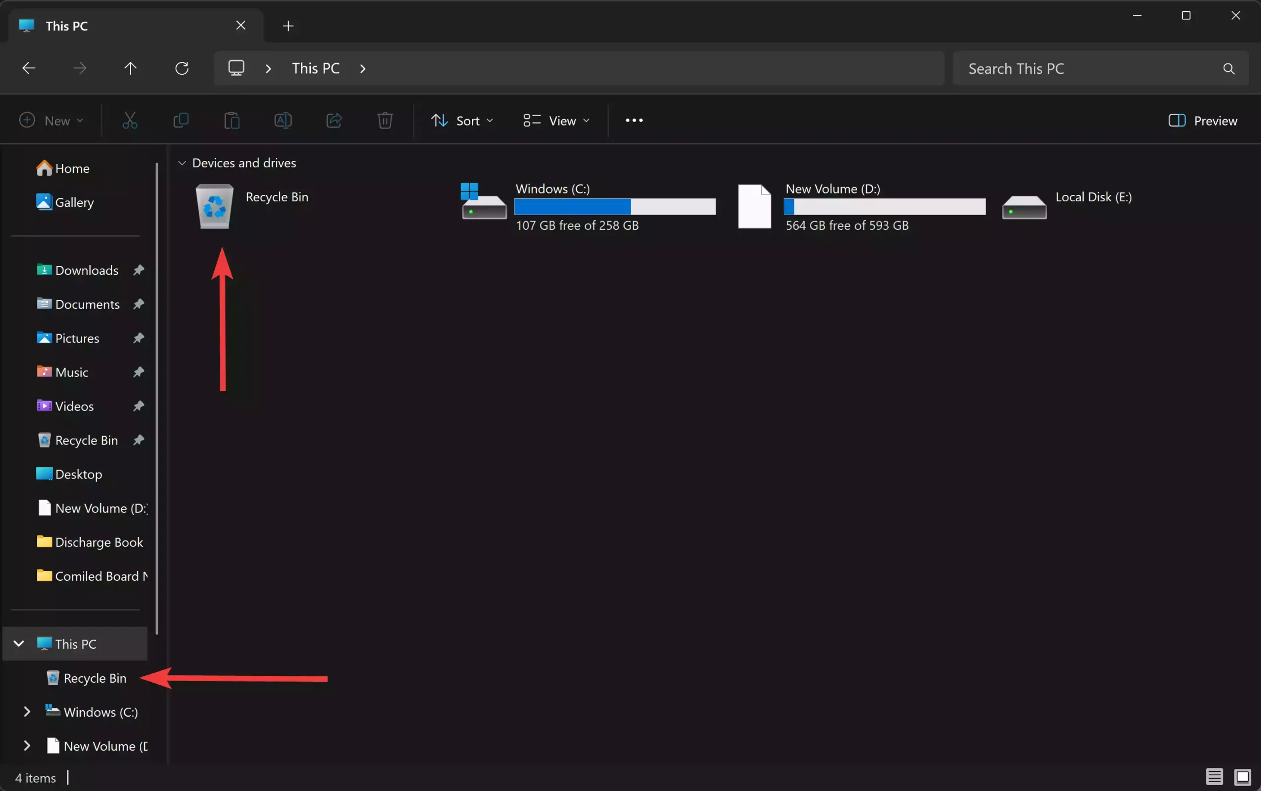 Recycle Bin in This PC of Windows 11