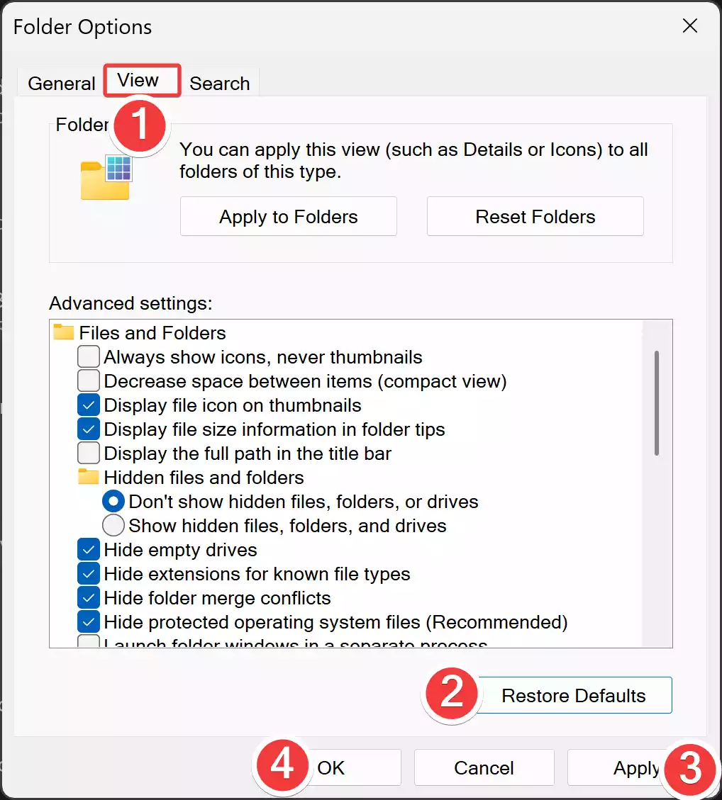 Windows 11 Folder Options Restore Defaults